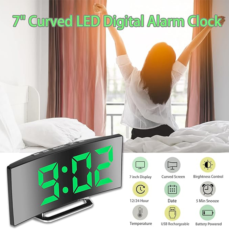 LED Digital Alarm Clock Curved - Electronics Gadgets For Home recension och pris