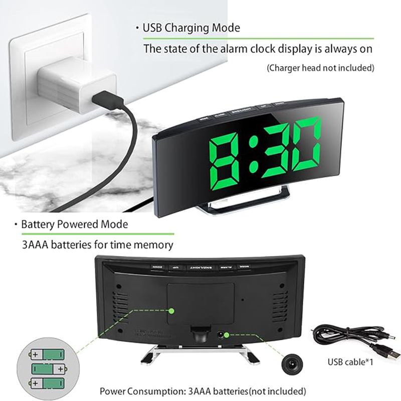 LED Digital Alarm Clock Curved - Electronics Gadgets For Home recension och pris